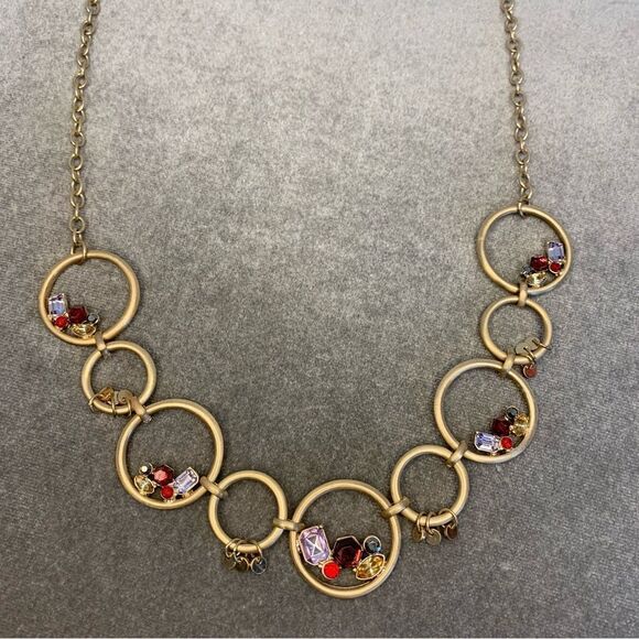 GOLDTONE Circle gem jewel embellished necklace - Picture 11 of 11